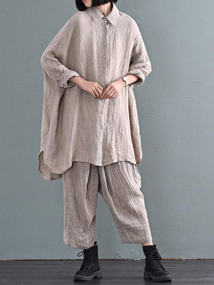 Casual Solid Linen Long Blouse