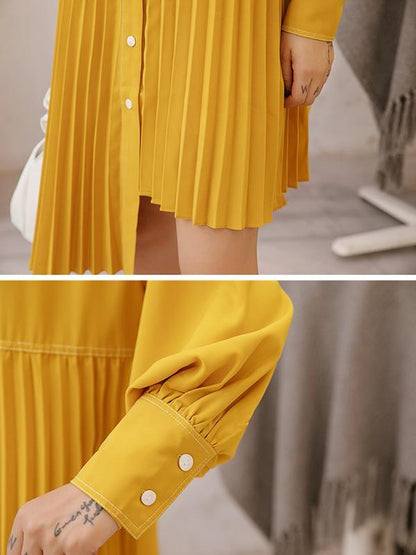 Loose Ruffled Solid Asymmetric Shirt Dress