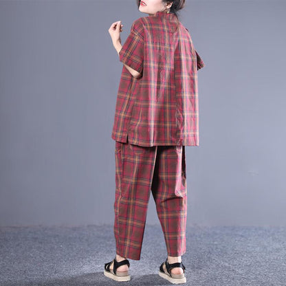 Casual Sports Plaid T-Shirt And Pants