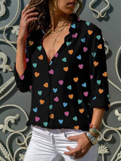 Plus Size Fashion V-neck printed Blouses&shirts Tops