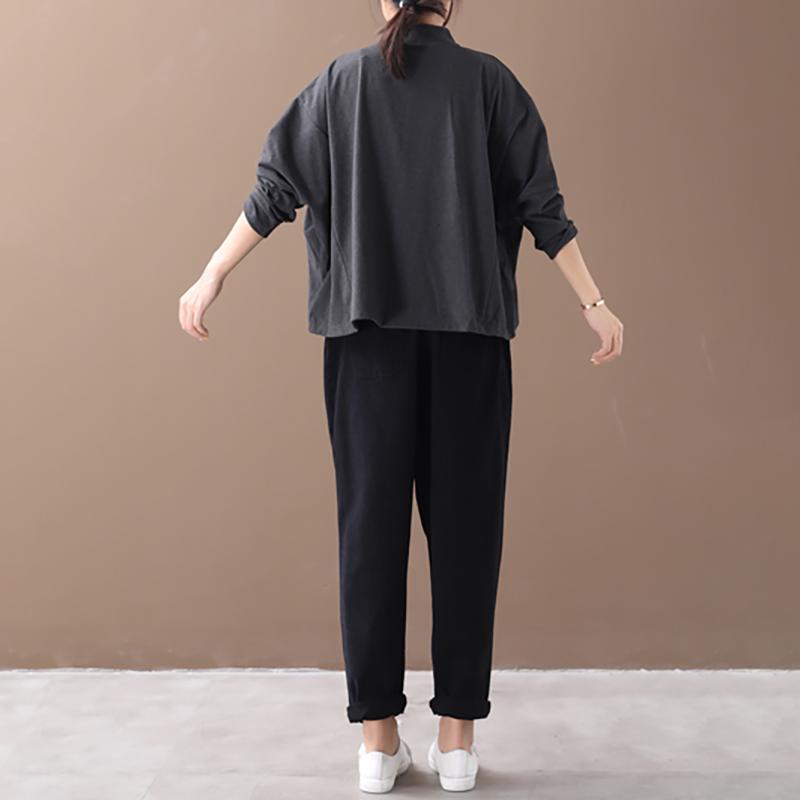 Buykud Literary Half-high Collar Button Decoration Shirt