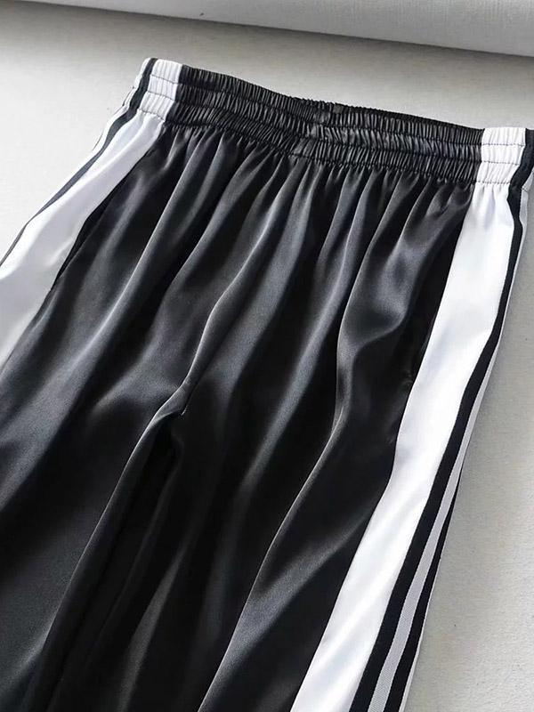 Contrast Color Loose Casual Wide Leg Pants Bottoms