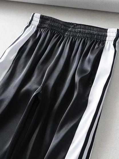 Contrast Color Loose Casual Wide Leg Pants Bottoms