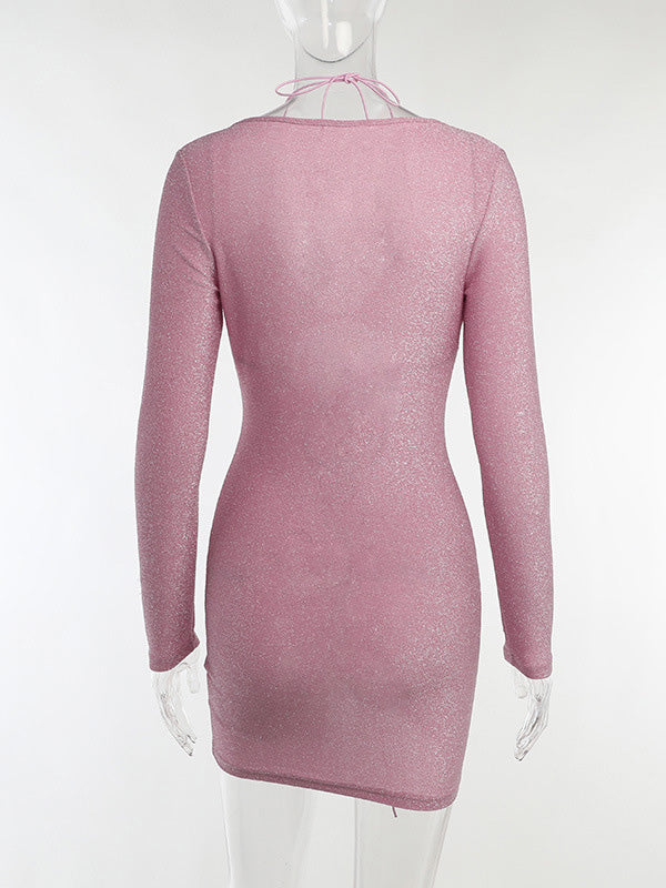 Wrap Solid Color Bra&Mini Dress Suits