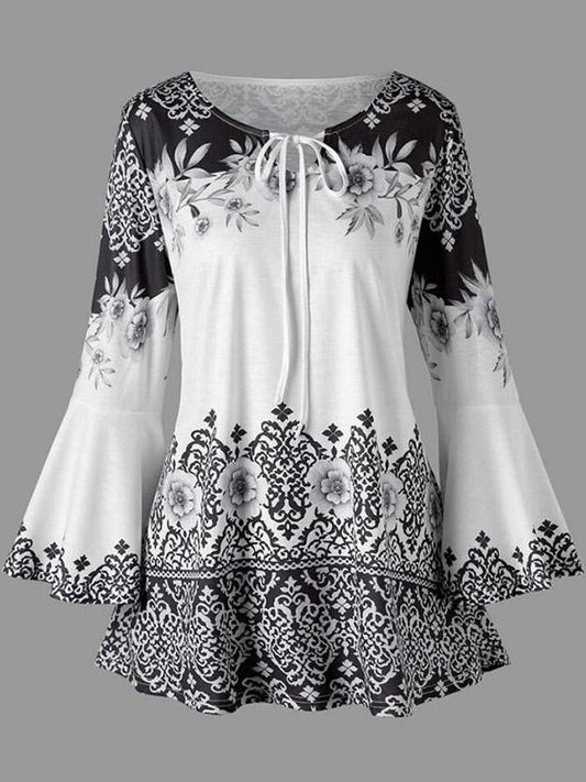 Puff Sleeves Printed A-Line  Blouses&Shirts Tops