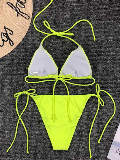 Plain Lace Up Bikini Swimsuit