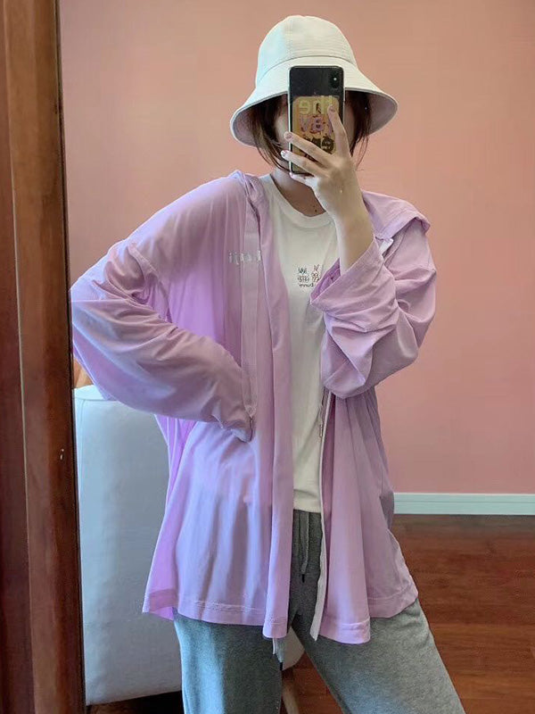 Leisure Solid Color Zipper Hooded Sun-Protection Outerwear