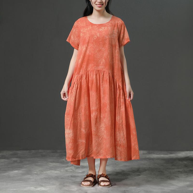 Cotton Orange Loose Casual Long Dress
