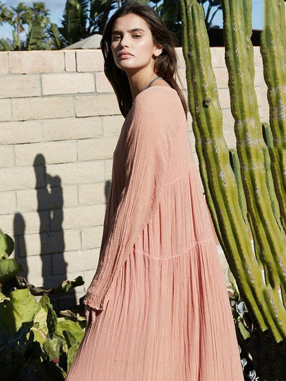 Bohemia Solid Long Sleeve Maxi Dress