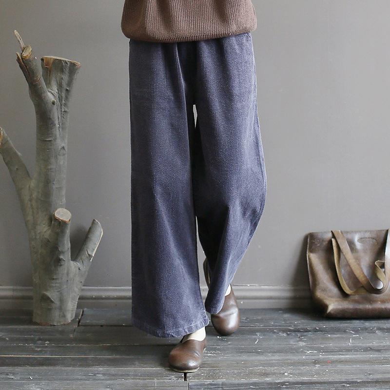Buykud Casual Pure Color Corduroy Straight Pants