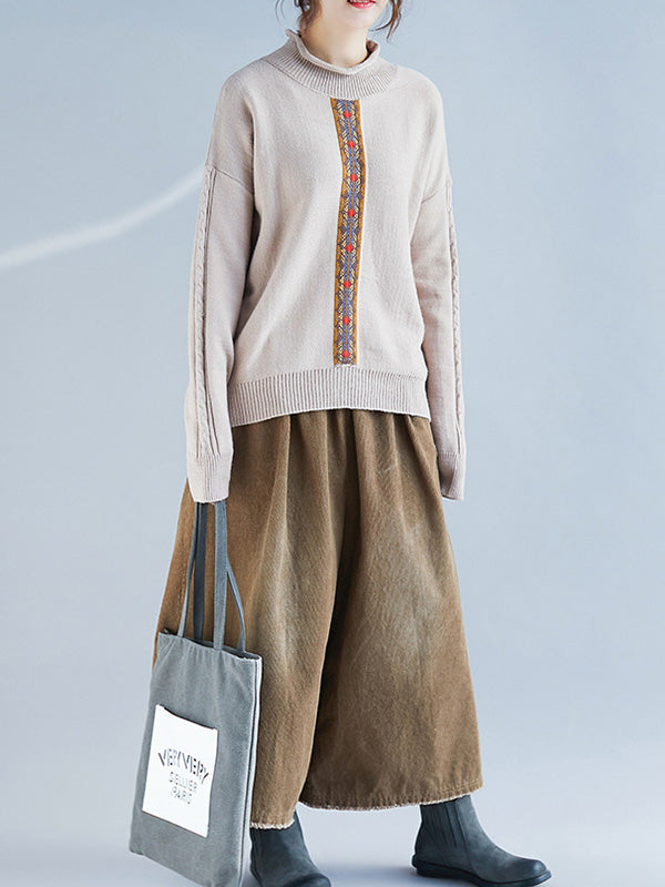 Casual Split-Side High-Neck Long Sleeves Sweater Tops