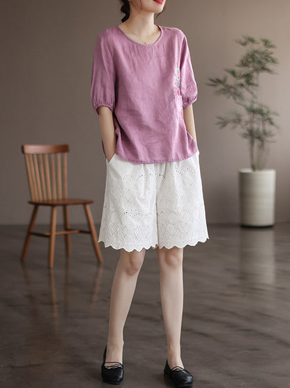 Vintage Artistic Retro Hollow Embroidered Shorts