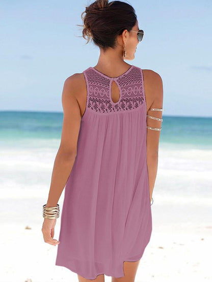 Lace Split-joint Sleeveless Mini Dress