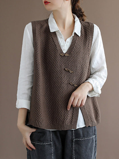 Simple Asymmetric Solid Color V-Neck Sleeveless Vest Tops