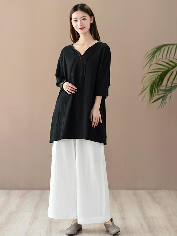 Simple Solid V-Neck T-Shirts Tops