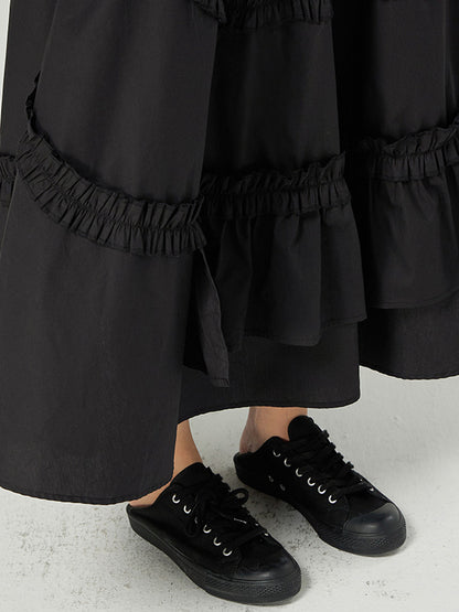 Casual Ruffled Loose Solid Color Skirts