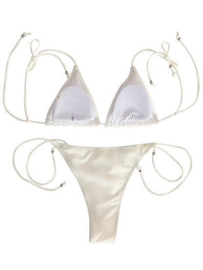 Solid Spaghetti Bandage Bikinis Swimwear