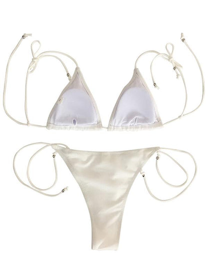 Solid Spaghetti Bandage Bikinis Swimwear