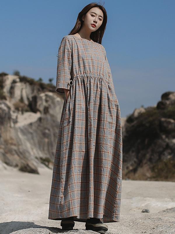 Artistic Retro Solid Irregularity Neck Dress