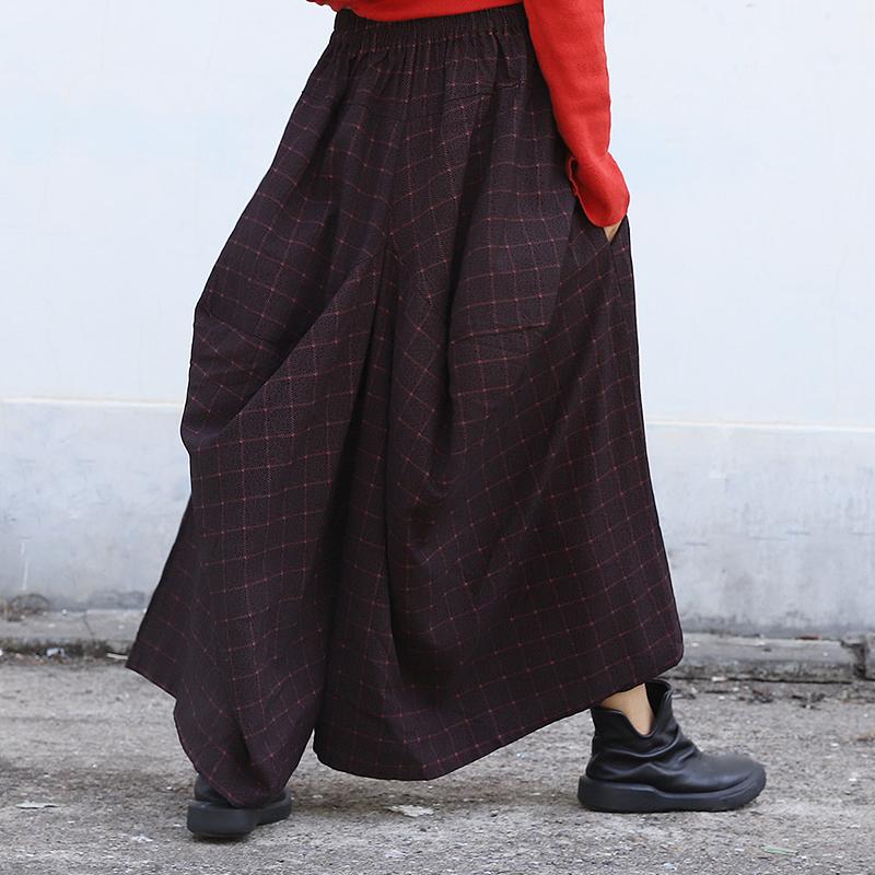 Buykud Casual Plaid Irregular Wide Leg Pants