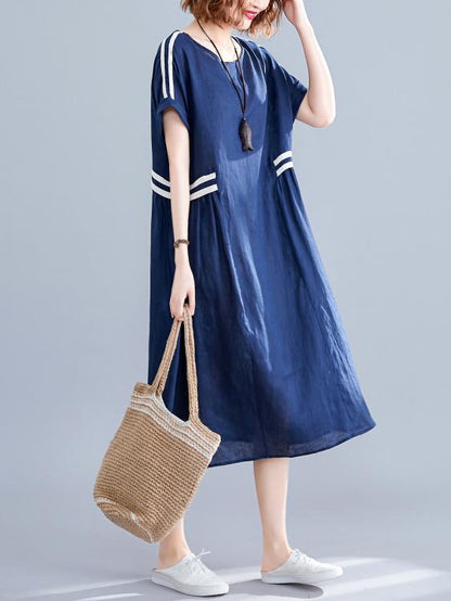 Loose Blue Split-joint Dress