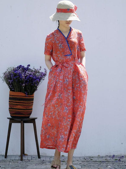 Literary Retro Ramie Cotton Long Dress