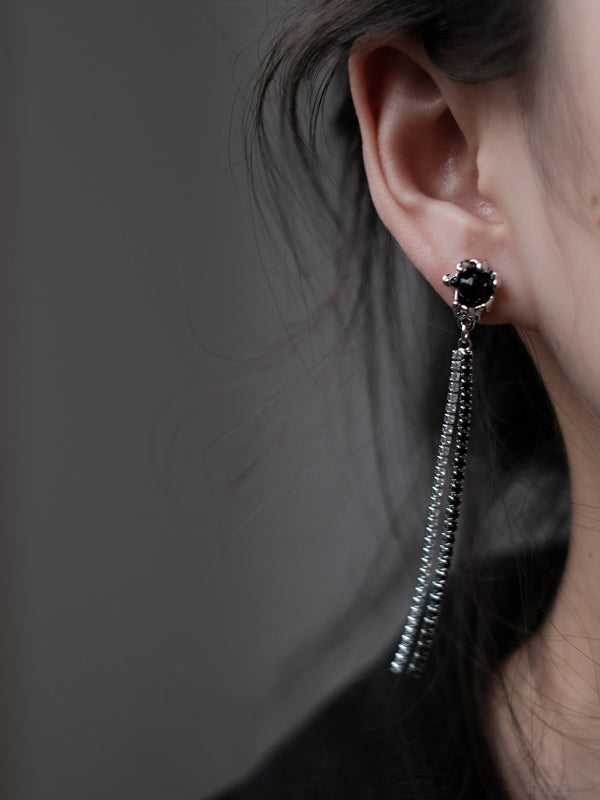 Rhinestone Contrast Color Tasseled Long Earrings Accessories