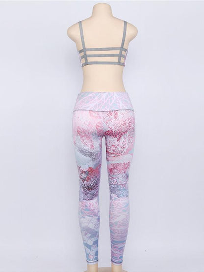 Printed Bandage Tanks And Wide Wasitband Leggings Suits