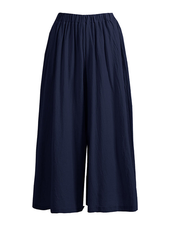 Casual 11 Colors  Solid Column Wide Leg Capri-Pants