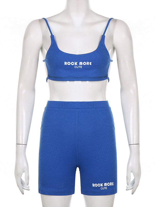 Spaghetti-Neck Letter Print Vest&Shorts Suits