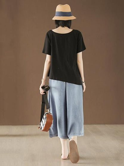 Vintage Elastic Waist Design Wide Leg Pants