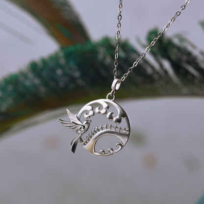 Buykud Chinese Style Silver Bird Pendant Necklace
