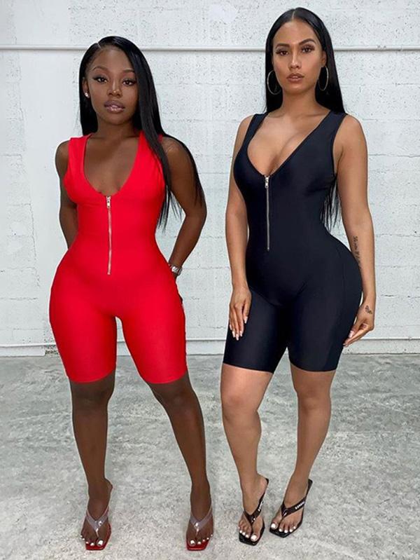 Sexy Solid Wrap Zipper Jumpsuits Bottoms