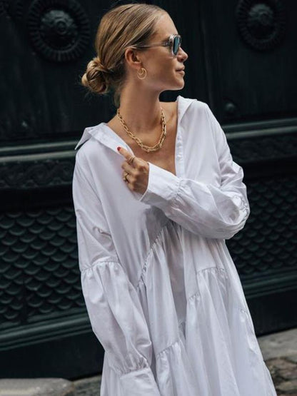 Asymmetric Split-joint Lapel Collar Maxi Shirtdress