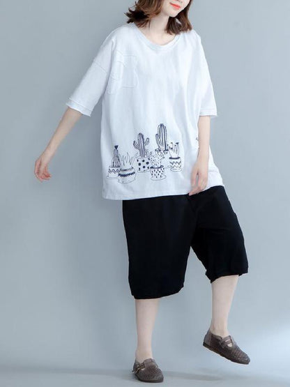 Loose Oversize Printed Plant T-Shirt