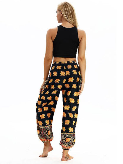Floral Printed Elastic Waist Wide Leg Casual Pants