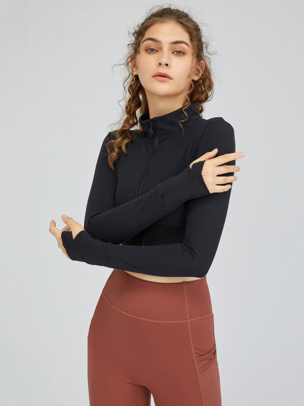 Simple Wrap Zipper High-Neck Yoga Tops