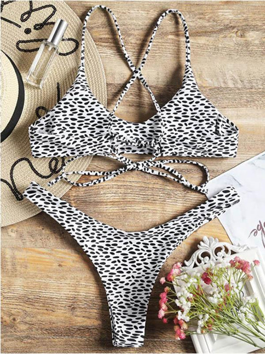 Leopard Spaghetti Strapes Bikinis Swimwear