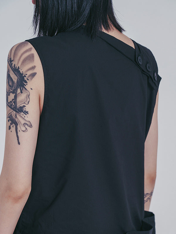 Original Sleeveless Solid Color Split-Joint H-Line Detachable Midi Dress