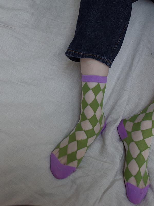 Colorful Cube Netting Split-Joint Tube Socks