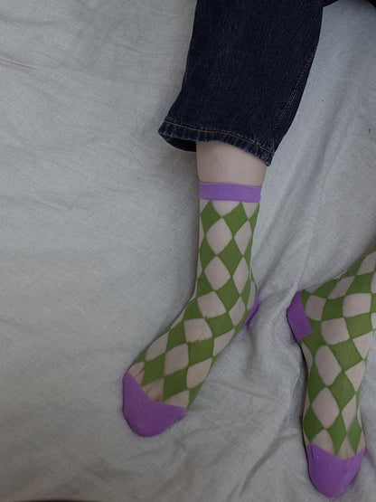 Colorful Cube Netting Split-Joint Tube Socks