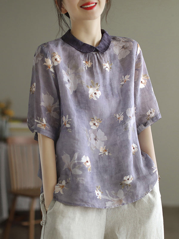 Vintage Loose Floral Printed Half Sleeves T-Shirt