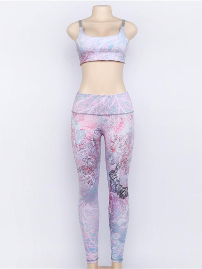 Printed Bandage Tanks And Wide Wasitband Leggings Suits