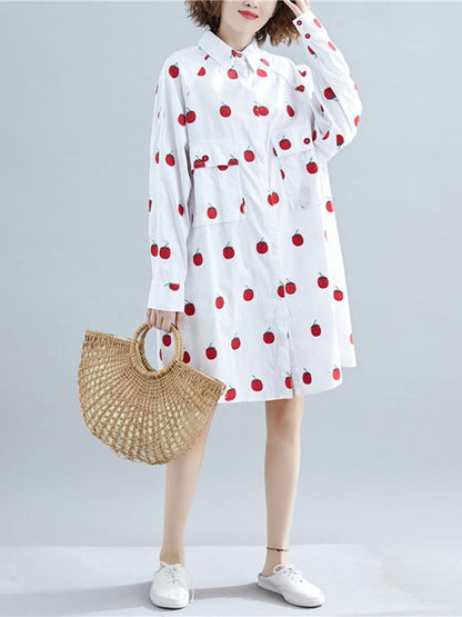 Loose Oversize Printed Lapel Blouse Dress
