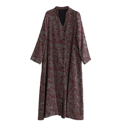 Buykud Retro Plant Printed Casual Loose Dress
