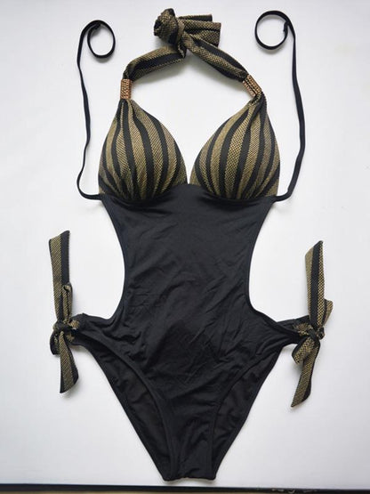 Halter-neck Knot Side One-piece Swimwear