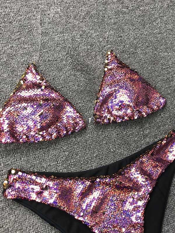 Sequinned Reversible Split Bikini Swimsuit