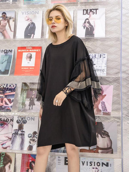 Loose Grenadine Split-joint Midi Dress