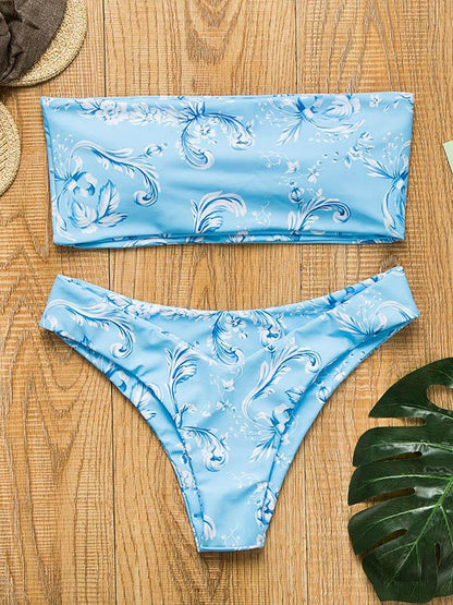Bandeau Flowers&Leaves Printed Bikini