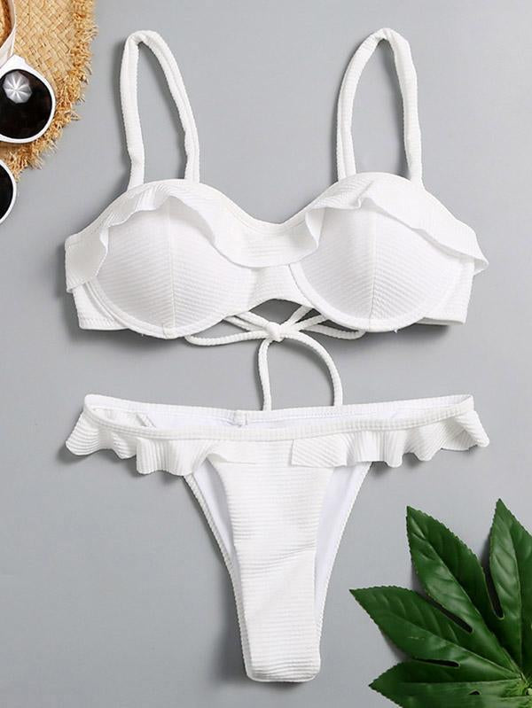 Spaghetti-Neck Falbala Bikini Swimsuit